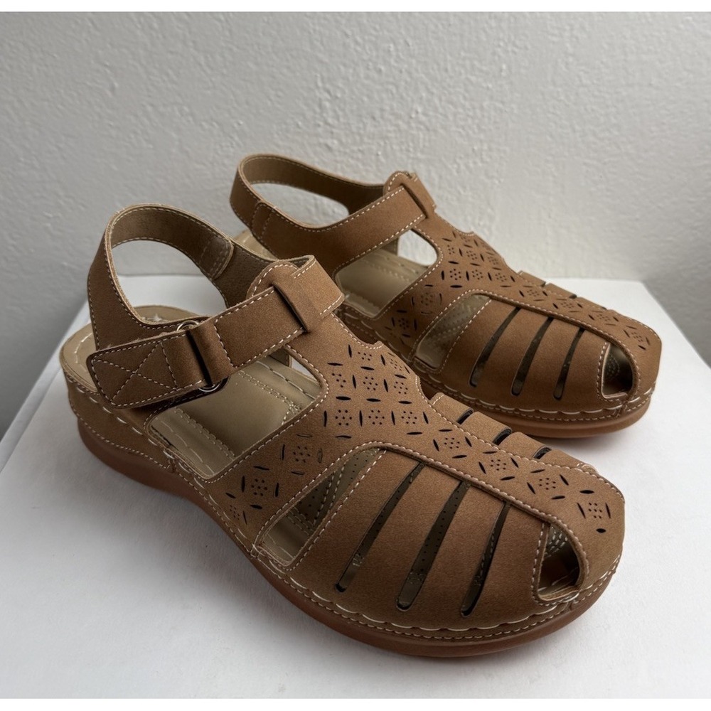 Shibever Women's Brown Platform Sandals Cutout Slingback Comfort Shoes EU 39/8.5